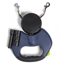 Retractable Dual Leash for 2 Dogs, with Flashlight