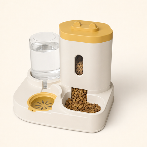Dispensador automático de agua y comida para mascotas, color amarillo mango